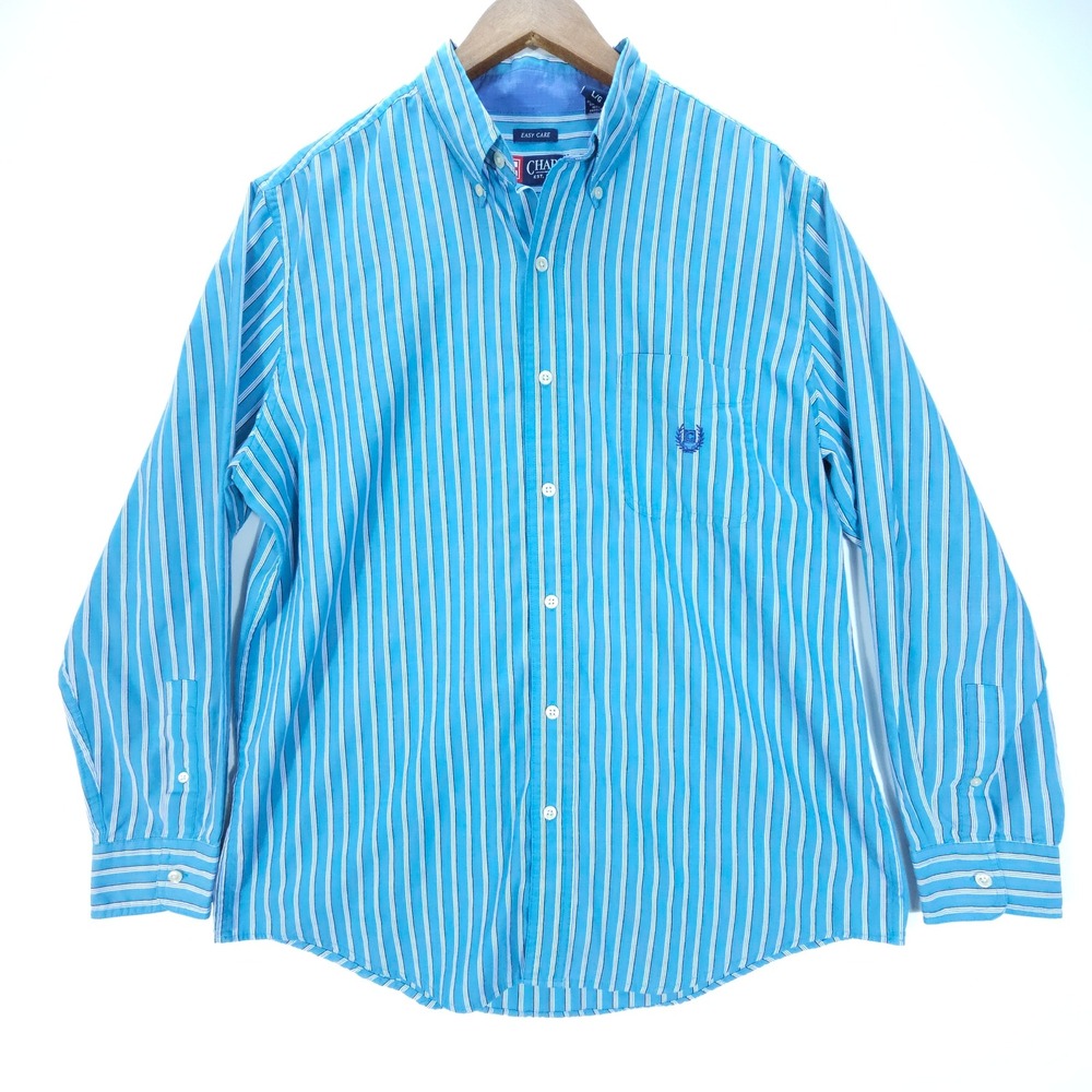 Chaps Shirt Mens Large‎ Blue Y2K Striped Long Sleeve Button Down Easy Care L